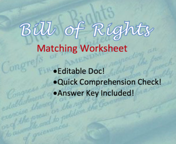 Amendments / Bill of Rights- matching worksheet; quiz or homework