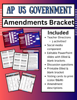 Preview of Amendments Bracket Activities for AP/Honors/Civics/US History (Editable)