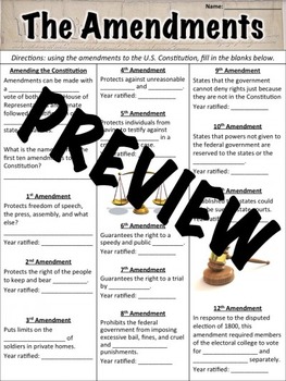 Amendments Worksheet by Middle School History and Geography | TpT