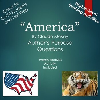 Preview of America By Claude McKay Author's Purpose Questions and Poetry Analysis Activity