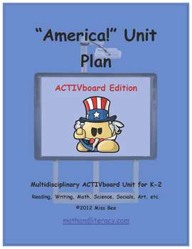 Preview of "America!" Common Core Aligned Math and Literacy Unit - ACTIVboard EDITION