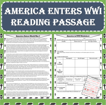America Enters World War I Reading Passage/Worksheet (PDF and Google Docs)
