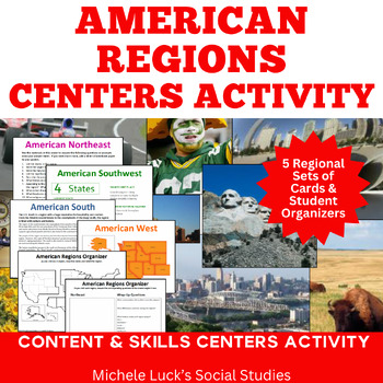 Preview of America Regions Geography Centers or Walking Tour Lesson Activity