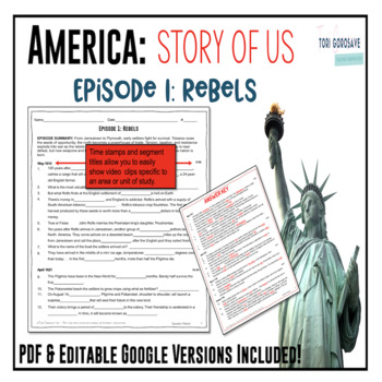 Preview of America: Story of US - Episode 1: Rebels Worksheet & Google Doc