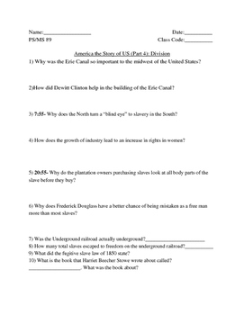 Preview of America Story of US. Part 4: "Division" Guided Questions