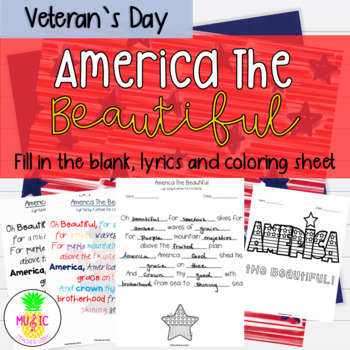 Preview of America The Beautiful Fill in the blank Worksheet Activitiy (Digital)