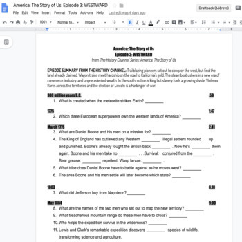 America: The Story of US Episode 3: Westward Worksheet Google Doc