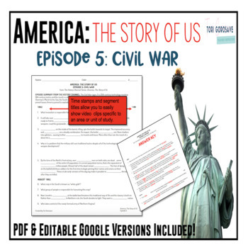 Preview of America:The Story of US-Episode 5: Civil War Worksheet & Google Doc