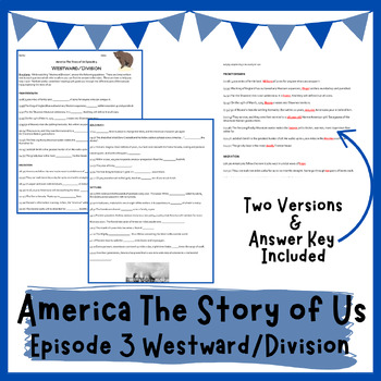 Preview of America The Story of Us - Episode 3 Westward/Division Video Worksheet