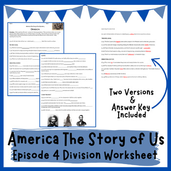 Preview of America The Story of Us - Episode 4 Division Video Worksheet
