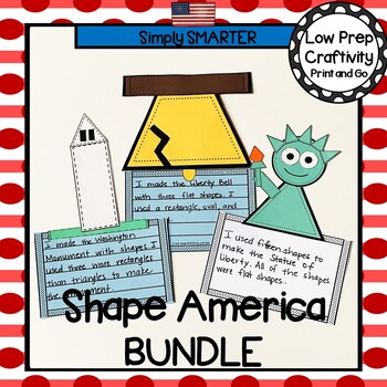 Preview of American Symbols Themed Cut and Paste Shape Math Craftivities Bundle