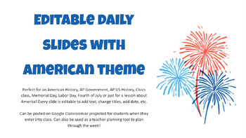 Preview of America Themed Daily Classroom Slides