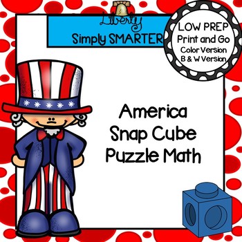 Preview of America Themed Snap Cube Fine Motor Math Activity Task Cards