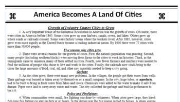 Preview of America becomes a land of Cities Reading and Qs