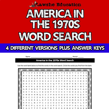 Preview of America in the 1970s Word Search Activity US History United States History