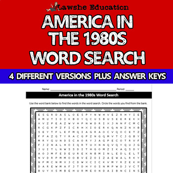 Preview of America in the 1980s Word Search Activity US History United States History