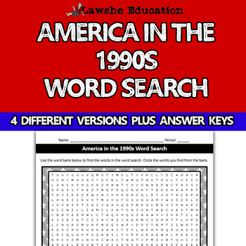 Preview of America in the 1990s Word Search Activity US History United States History