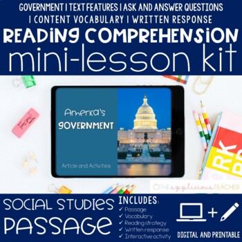 Preview of America's Government Reading Comprehension Mini Lesson Print + Digital