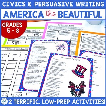 Preview of America the Beautiful Patriotic Song Persuasive Writing Activity