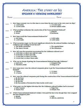 DISTANCE LEARNING America the Story of US Ep 6 Quiz and Worksheet