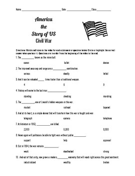 Preview of America the Story of Us: Civil War  Episode 5 Questions