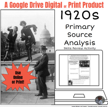 Preview of American 1920s Primary Source Analysis for Google Classroom Interactive Lesson