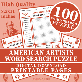 Preview of American Artists Word Search Puzzle Worksheet Activity | Printable Puzzle Pages