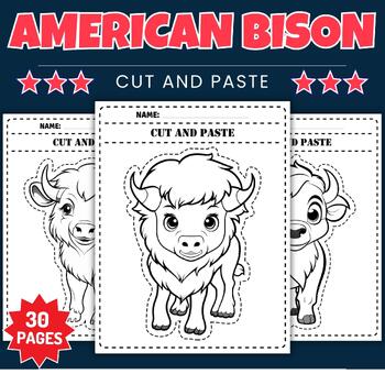 Preview of American Bison Cut And Paste Coloring Pages - Fun American Animals Activities