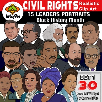 Preview of American Civil Leaders and Activists Realistic Portrait clipart 30+ images Set