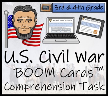 Preview of American Civil War BOOM Cards™ Comprehension Activity 3rd Grade & 4th Grade