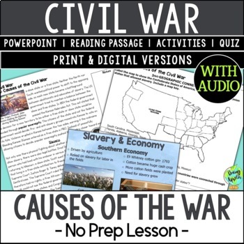 Preview of Causes of the Civil War Lesson US History Activities Social Studies Worksheets