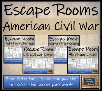 Preview of American Civil War Escape Room Activity Bundle | 5th Grade & 6th Grade