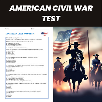 Preview of American Civil War Review | American Civil War Test and Quiz