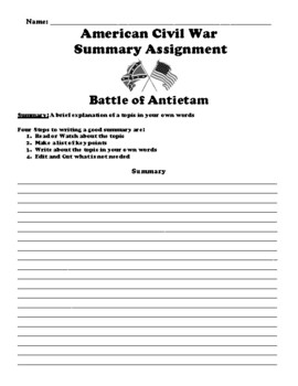 Preview of American Civil War Summary Writing Packet (45 Total Topics)