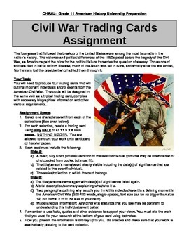 Preview of American Civil War:  Trading Cards Assignment