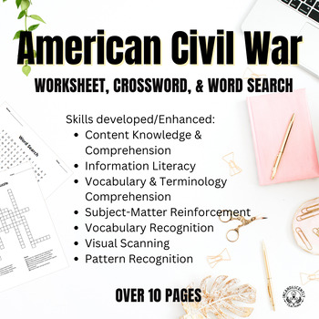 Preview of American Civil War Worksheet, Crossword Puzzle & Word Search: Early Finisher
