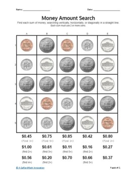 Preview of American Coins Sum Search (Printable and Digitalized)