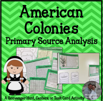 Preview of American Colonies Primary Source Analysis & Inquiry Task Card Activity