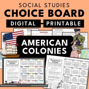 Preview of American Colonies | Social Studies Unit Choice Board Activity Packet | Gamify