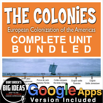 Preview of 13 Colonies Unit (American Colonies) PPTs, Worksheets, Guided Notes, GoogleApps
