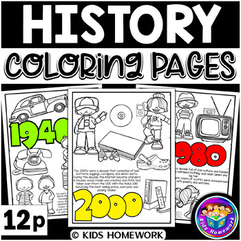 Preview of American Decades History Coloring Pages I American History Coloring Sheets