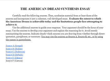 Preview of American Dream/Great Gatsby AP English Synthesis