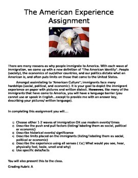 Preview of American Experience: The Immigrant Experience Assignment