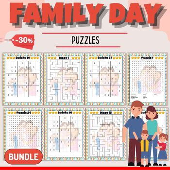 Preview of American Family day Puzzles With Solutions - Fun Grandparents Brain Games 