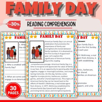 Preview of American Family day Reading Comprehension Passages - Fun Grandparents Activities