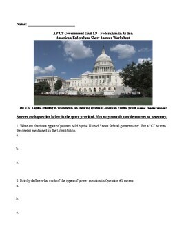 Preview of AP® US Government Unit 1.9 - Federalism in Action  (American Federalism)