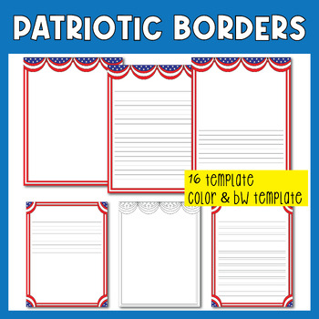Preview of American Flag Borders Lined Paper with Border | Primary Lined Paper