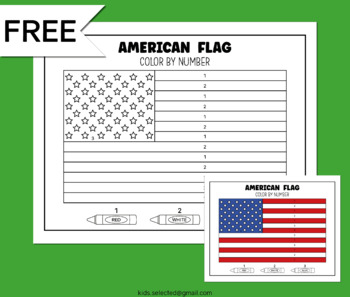 Preview of American Flag Color By Number Math Picture Memorial Day 4th July Activities Free