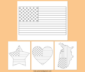 Preview of American Flag Coloring Pages Star Heart Memorial Day Flag Day 4th July USA Craft