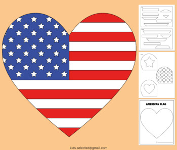 Flag Heart, Kids Craft Shape, Unfinished Craft Shape 